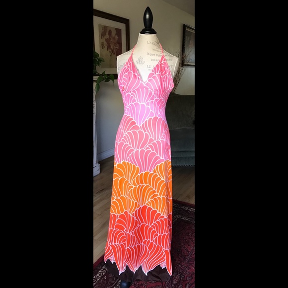 Elizabeth Stewart E. Stewart Dresses & Skirts - ELIZABETH STEWART Vintage MINTY 1970’s Tied Halter Pink Orange Chocolate Sz. S